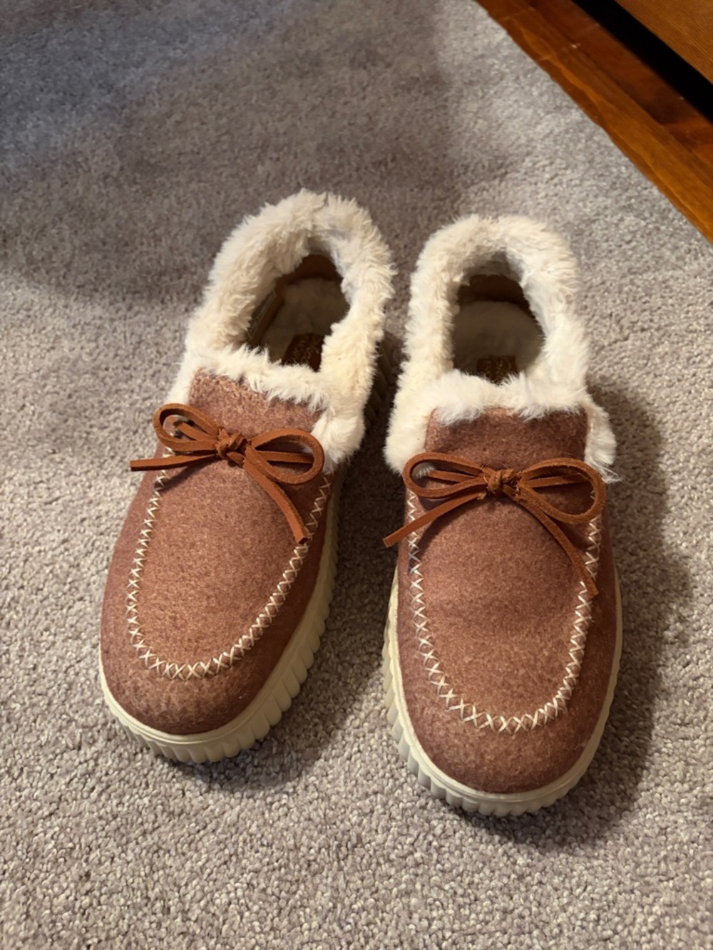 Skechers Faux Fur-Lined Brown Suede Moccasin Slippers